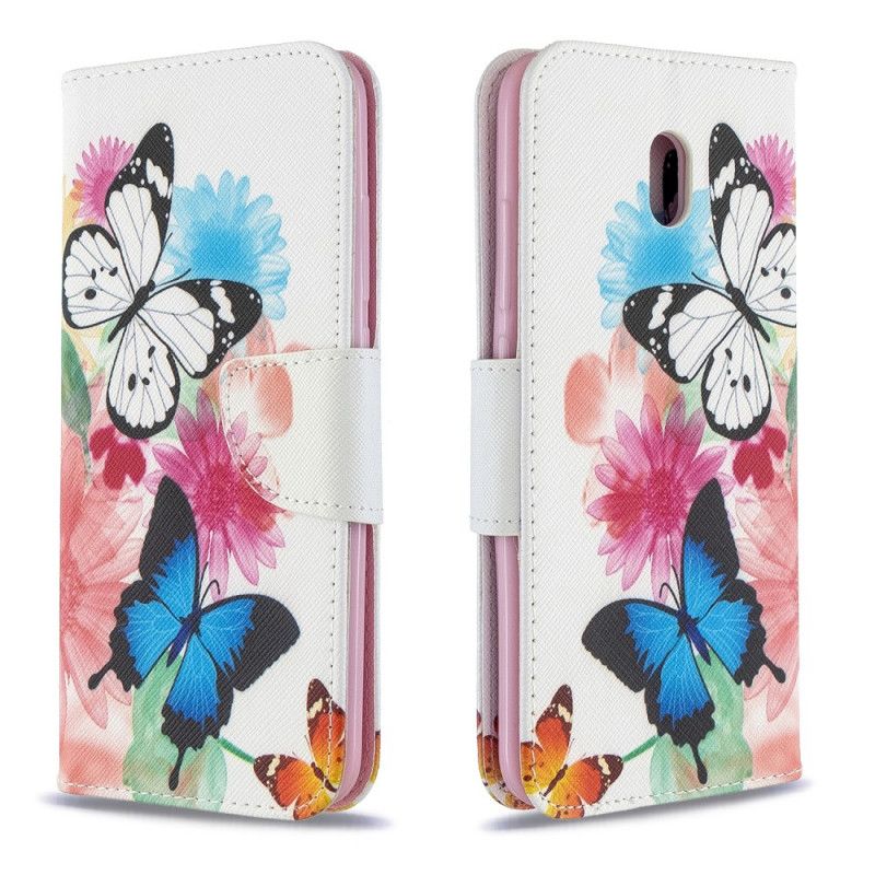 Bescherming Hoesje Xiaomi Redmi 8A Telefoonhoesje Geschilderde Vlinders En Bloemen