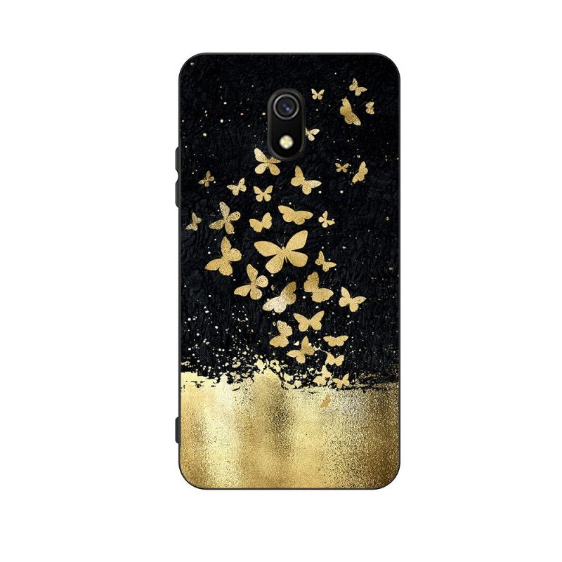 Case Hoesje Xiaomi Redmi 8A Telefoonhoesje Flexibele Siliconen Gouden Vlinders