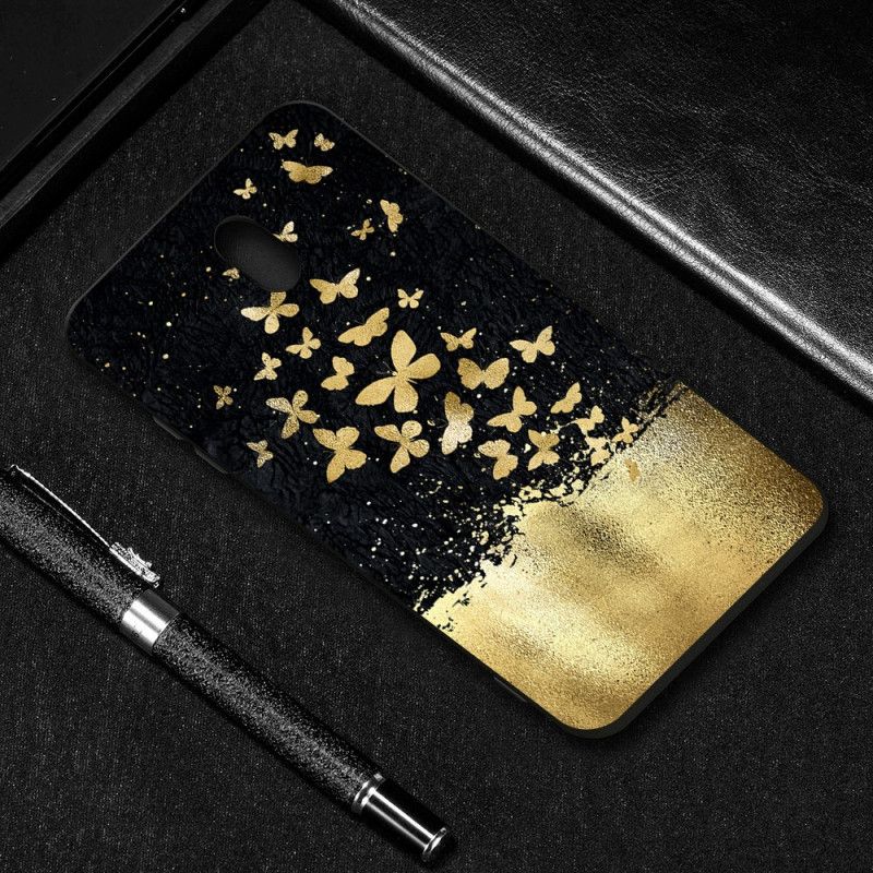 Case Hoesje Xiaomi Redmi 8A Telefoonhoesje Flexibele Siliconen Gouden Vlinders