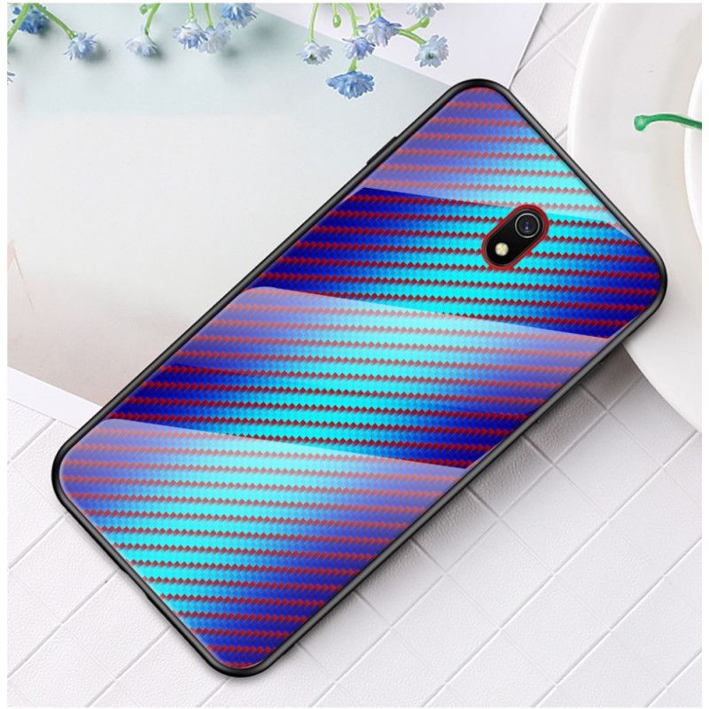 Hoesje voor Xiaomi Redmi 8A Magenta Zwart Koolstofvezel Gehard Glas