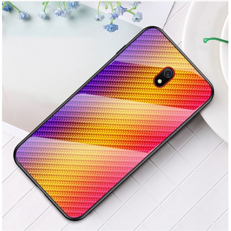 Hoesje voor Xiaomi Redmi 8A Magenta Zwart Koolstofvezel Gehard Glas