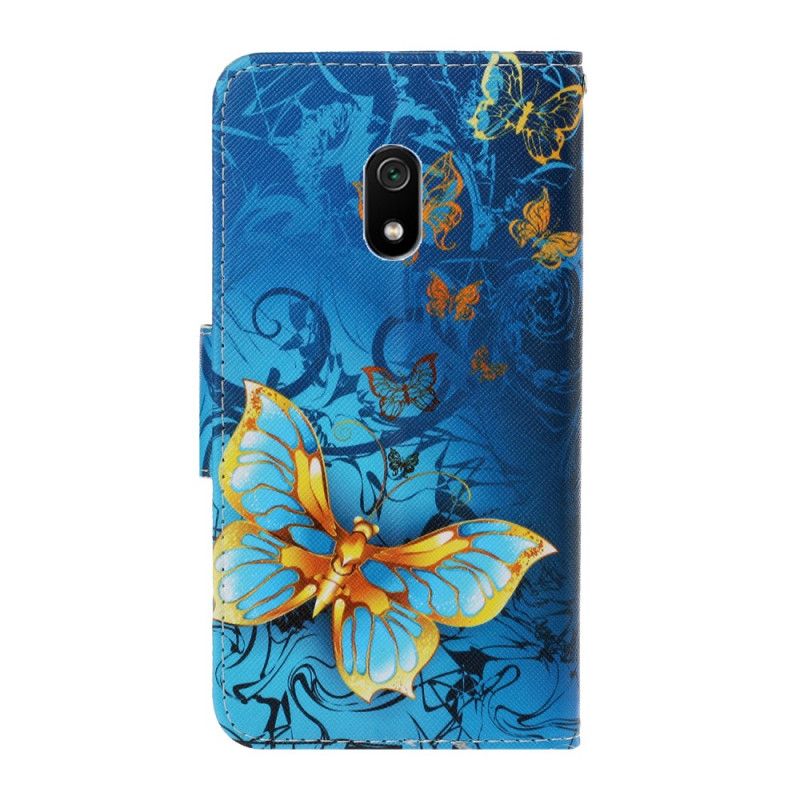 Leren Hoesje voor Xiaomi Redmi 8A Donkerblauw Zwart Vlindervariaties Met String