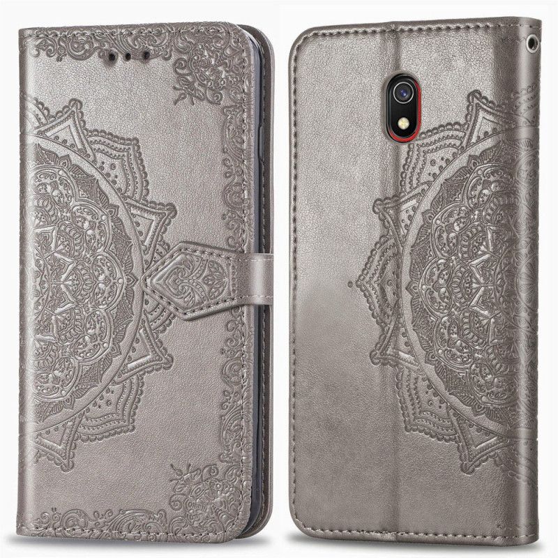 Leren Hoesje voor Xiaomi Redmi 8A Grijs Zwart Mandala Van Middelbare Leeftijd