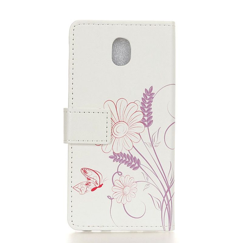 Leren Hoesje voor Xiaomi Redmi 8A Vlinders En Bloemen Tekenen