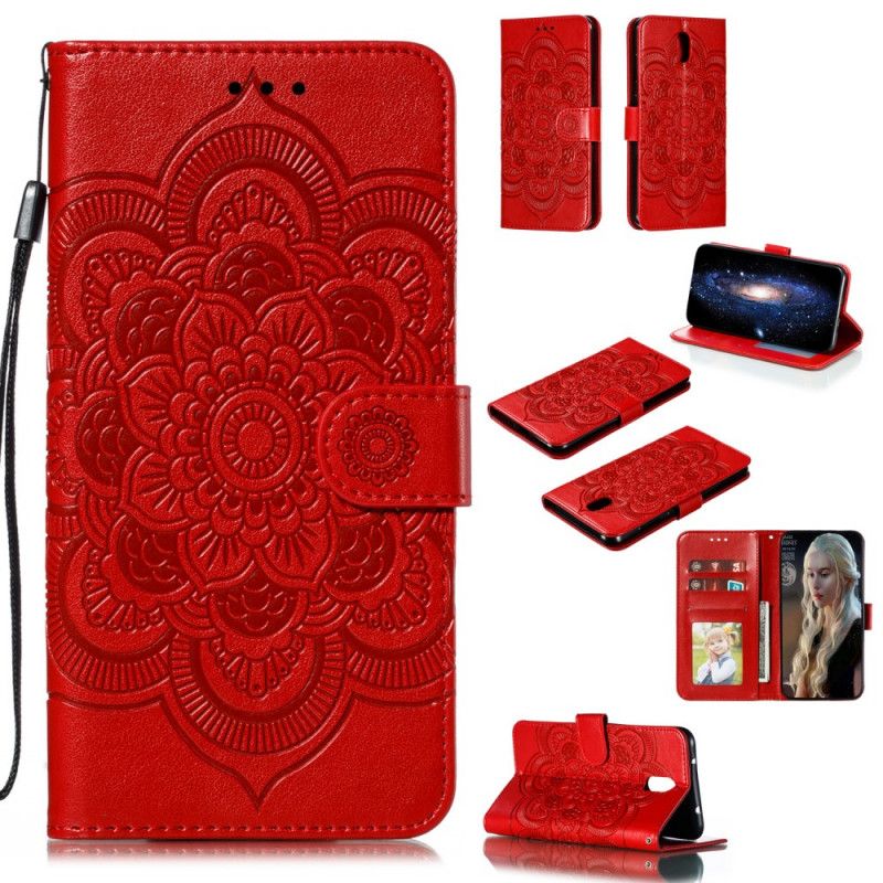 Leren Hoesje Xiaomi Redmi 8A Rood Grijs Telefoonhoesje Hele Mandala