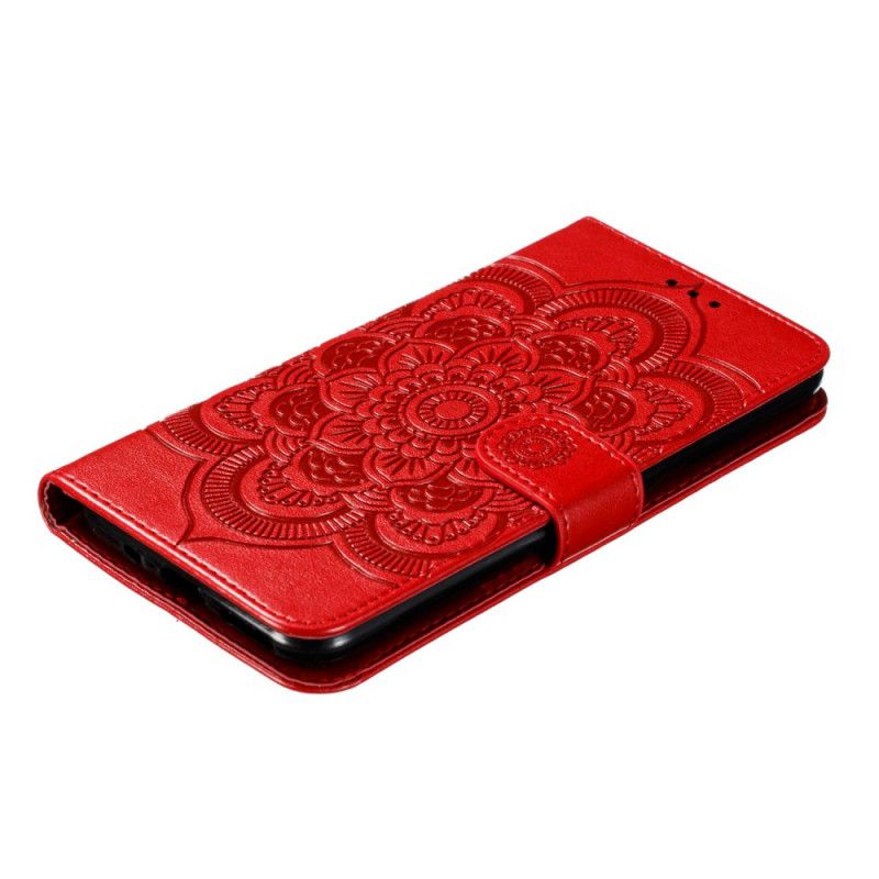 Leren Hoesje Xiaomi Redmi 8A Rood Grijs Telefoonhoesje Hele Mandala