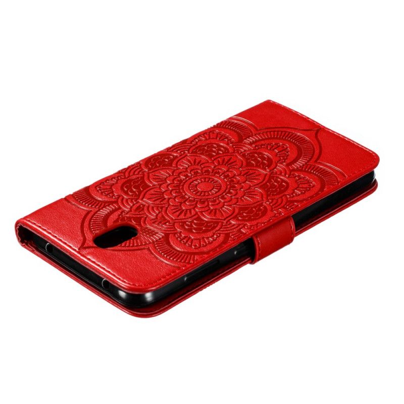 Leren Hoesje Xiaomi Redmi 8A Rood Grijs Telefoonhoesje Hele Mandala