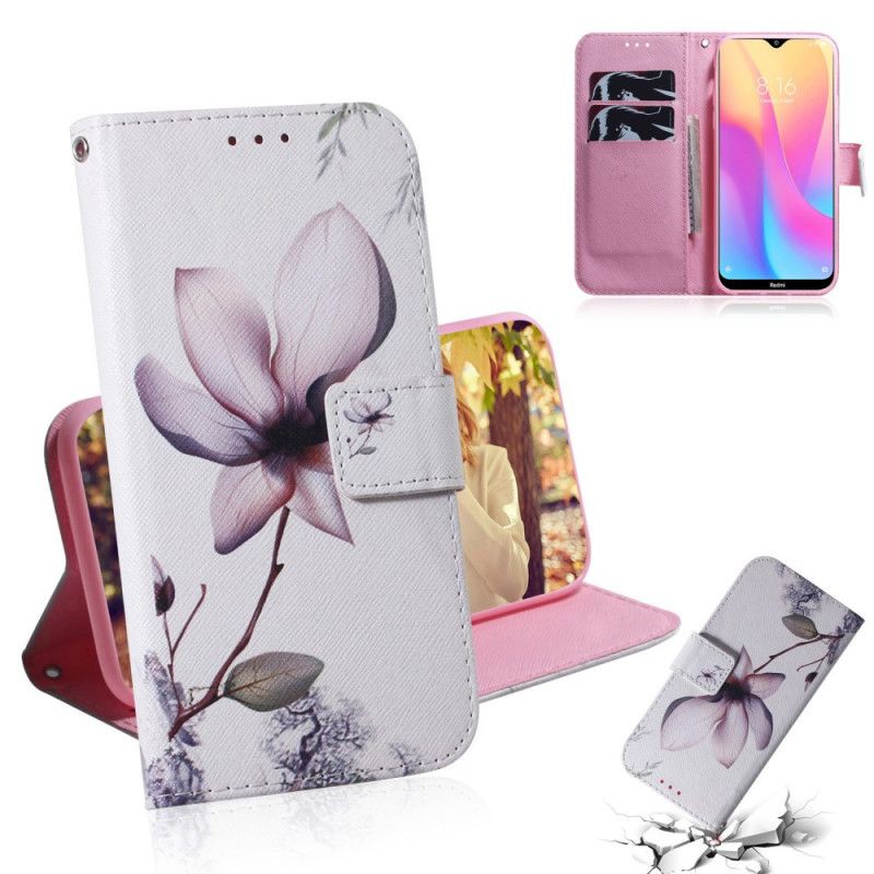 Leren Hoesje Xiaomi Redmi 8A Telefoonhoesje Oud Roze Bloem