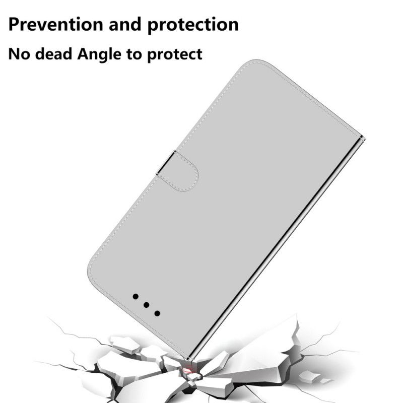 Leren Hoesje Xiaomi Redmi 8A Wit Zwart Kunstlederen Spiegelkap