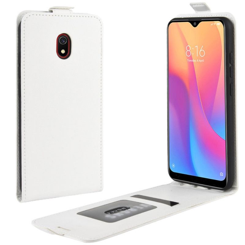 Leren Hoesje Xiaomi Redmi 8A Wit Zwart Vouwledereffect