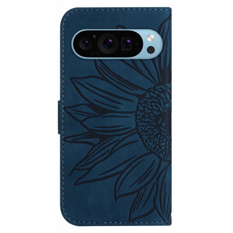 Bescherming Hoesje Google Pixel 9 Pro Xl Zonnebloemprint Met Riempje