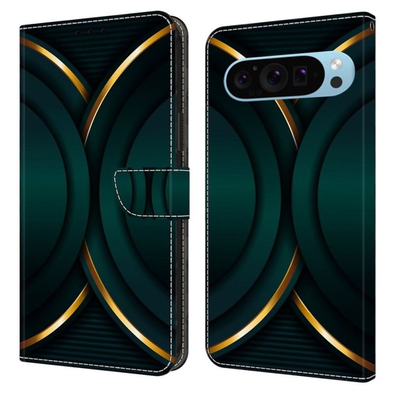 Flip Case Leren Google Pixel 9 Pro Xl Gouden Omtrek