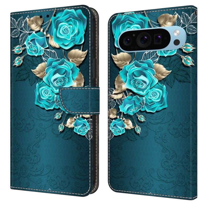 Folio-hoesje Google Pixel 9 Pro Xl Telefoonhoesje Blauwe Rozen