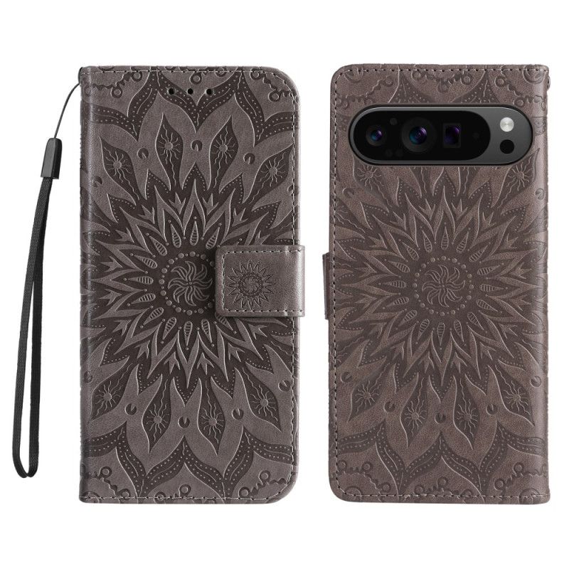 Leren Hoesje Google Pixel 9 Pro Xl Zonne-mandala Met Riem Bescherming Hoesje