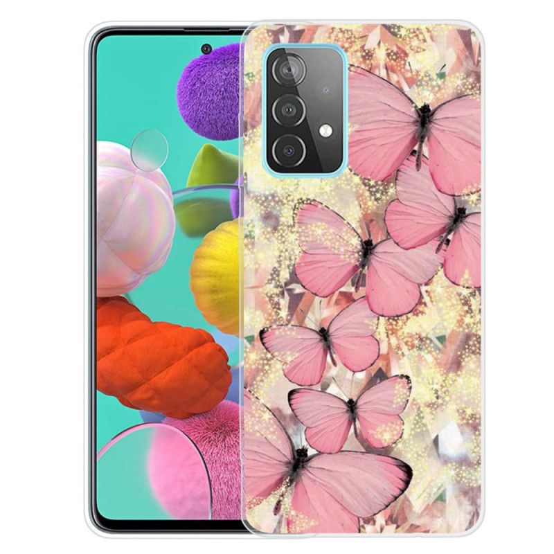 Case Hoesje Samsung Galaxy A72 4G / A72 5G Goud Roze Telefoonhoesje Vlinders Vlinders