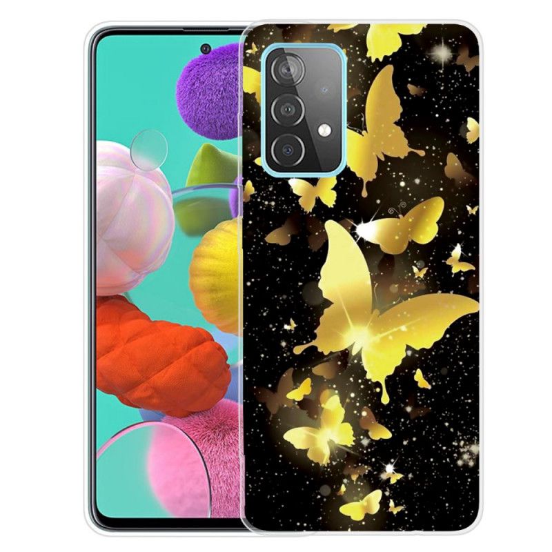 Case Hoesje Samsung Galaxy A72 4G / A72 5G Goud Roze Telefoonhoesje Vlinders Vlinders