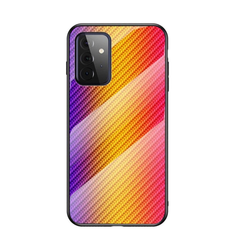 Case Hoesje Samsung Galaxy A72 4G / A72 5G Magenta Zwart Telefoonhoesje Koolstofvezel Gehard Glas