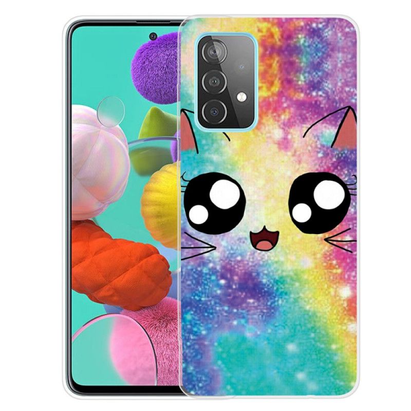 Cover Hoesje Samsung Galaxy A72 4G / A72 5G Geel Zwart Telefoonhoesje Tekenfilmkat