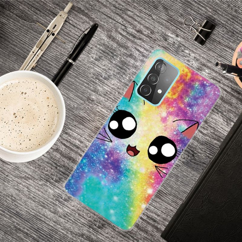 Cover Hoesje Samsung Galaxy A72 4G / A72 5G Geel Zwart Telefoonhoesje Tekenfilmkat