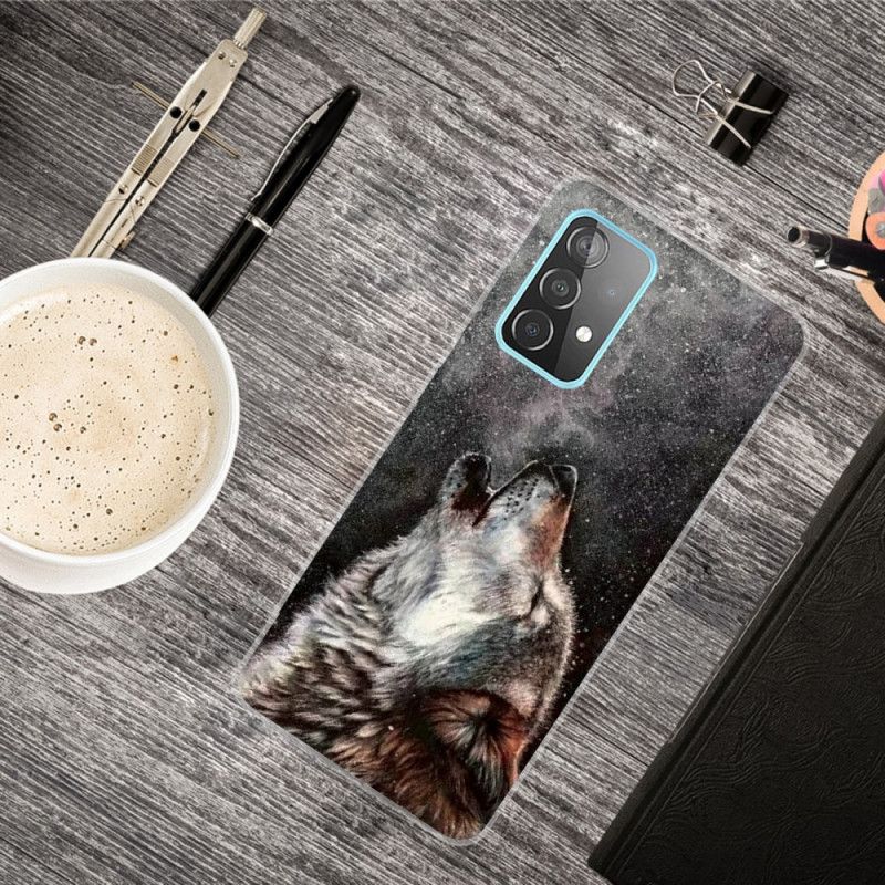 Cover Hoesje Samsung Galaxy A72 4G / A72 5G Grijs Zwart Telefoonhoesje Sublieme Wolf