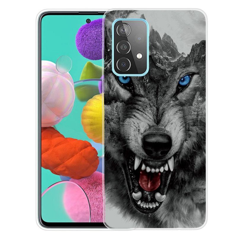 Cover Hoesje Samsung Galaxy A72 4G / A72 5G Grijs Zwart Telefoonhoesje Sublieme Wolf