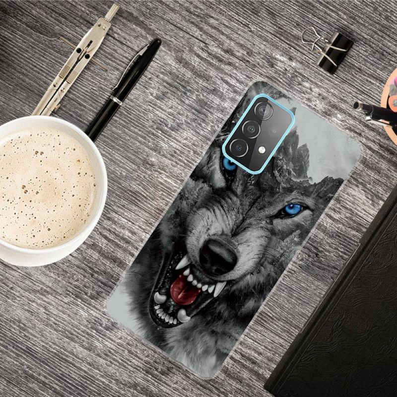 Cover Hoesje Samsung Galaxy A72 4G / A72 5G Grijs Zwart Telefoonhoesje Sublieme Wolf