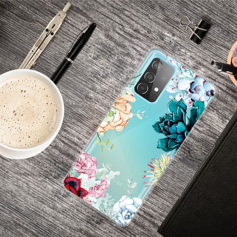 Cover Hoesje Samsung Galaxy A72 4G / A72 5G Telefoonhoesje Transparante Aquarelbloemen