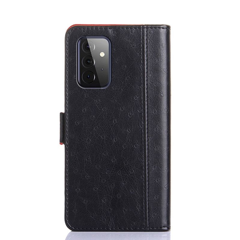 Flip Case Leren Samsung Galaxy A72 4G / A72 5G Rood Zwart Tweekleurige Struisvogelhuidtextuur