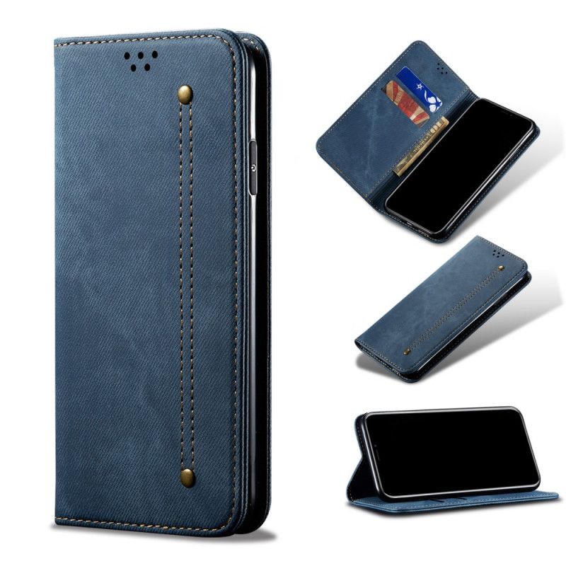 Folio-hoesje voor Samsung Galaxy A72 4G / A72 5G Donkerblauw Zwart Jeansstof