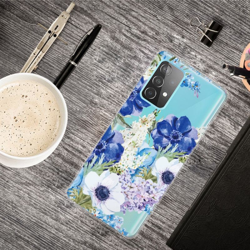 Hoesje Samsung Galaxy A72 4G / A72 5G Aquarel Blauwe Bloemen