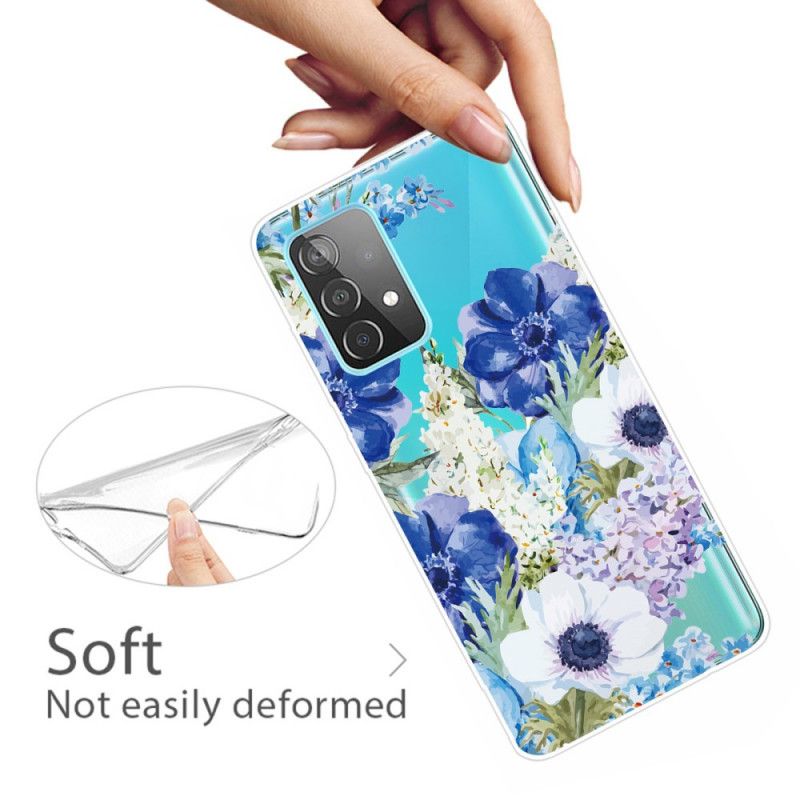 Hoesje Samsung Galaxy A72 4G / A72 5G Aquarel Blauwe Bloemen