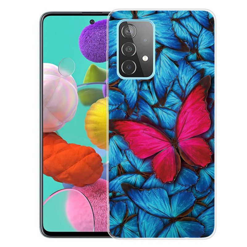 Hoesje Samsung Galaxy A72 4G / A72 5G Donkerblauw Zwart Flexibele Vlinders