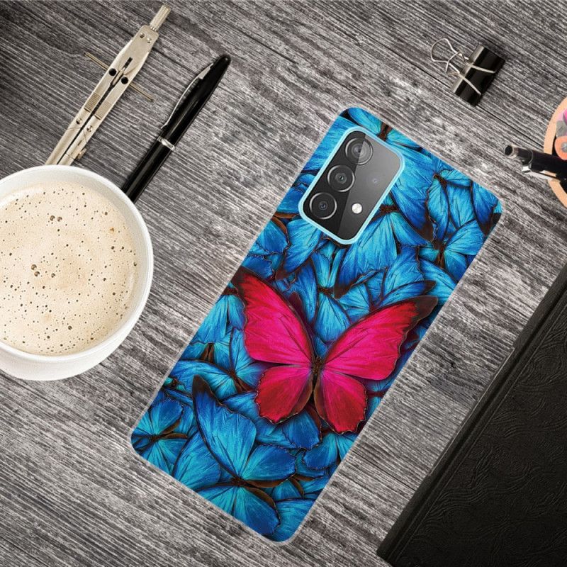 Hoesje Samsung Galaxy A72 4G / A72 5G Donkerblauw Zwart Flexibele Vlinders