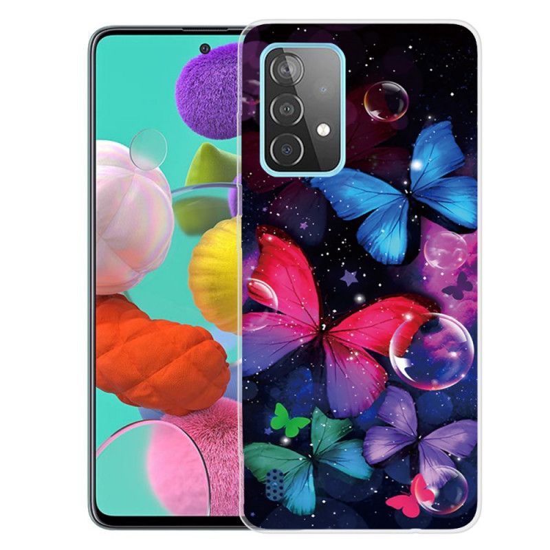 Hoesje Samsung Galaxy A72 4G / A72 5G Donkerblauw Zwart Flexibele Vlinders