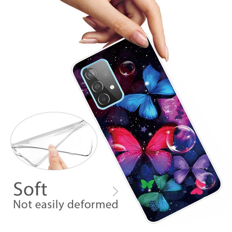 Hoesje Samsung Galaxy A72 4G / A72 5G Donkerblauw Zwart Flexibele Vlinders