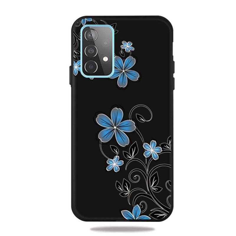 Hoesje Samsung Galaxy A72 4G / A72 5G Lichtblauw Donkerblauw Blauwe Bloemen