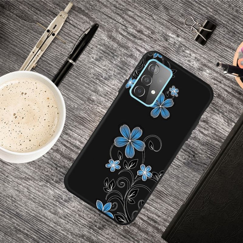 Hoesje Samsung Galaxy A72 4G / A72 5G Lichtblauw Donkerblauw Blauwe Bloemen