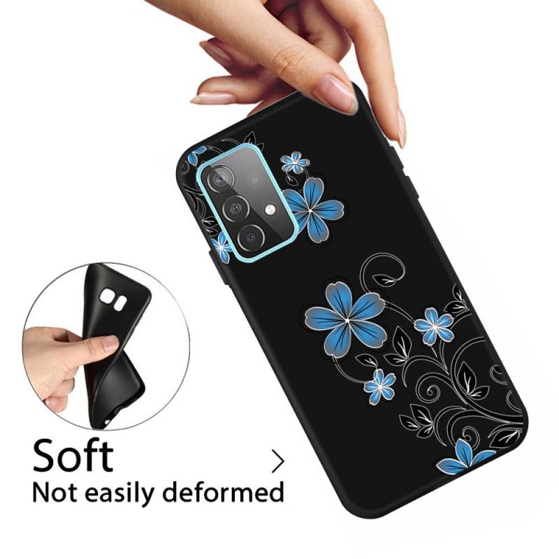 Hoesje Samsung Galaxy A72 4G / A72 5G Lichtblauw Donkerblauw Blauwe Bloemen