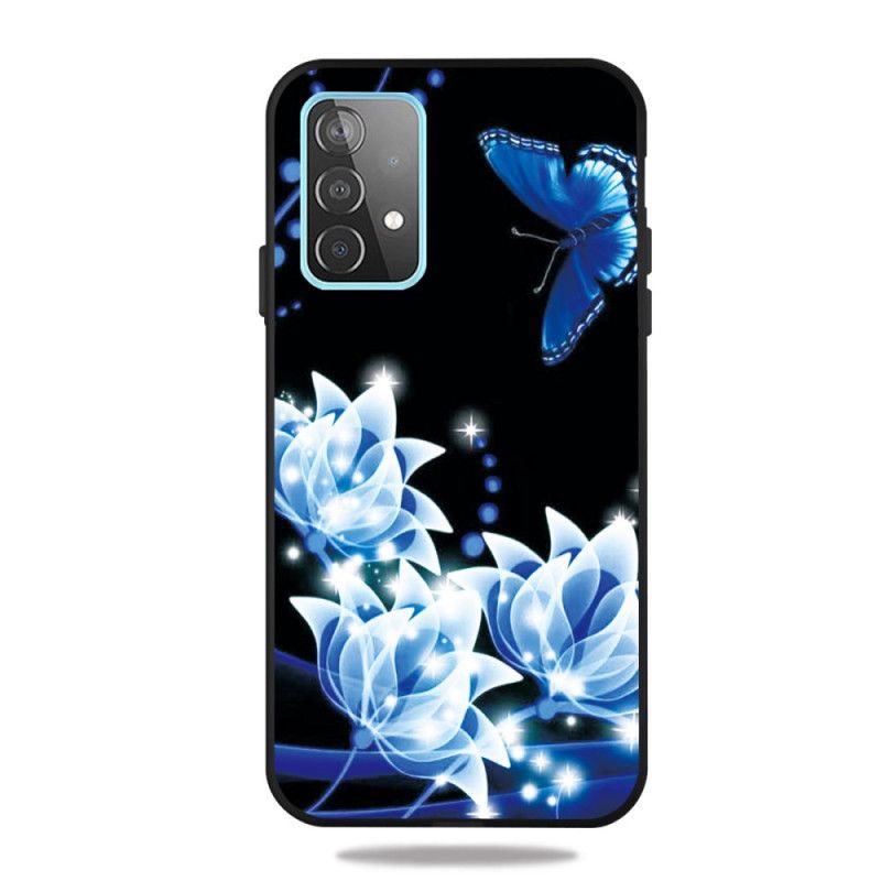 Hoesje Samsung Galaxy A72 4G / A72 5G Lichtblauw Donkerblauw Blauwe Bloemen