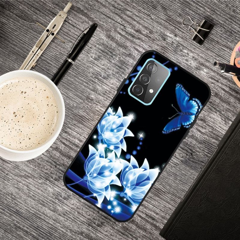 Hoesje Samsung Galaxy A72 4G / A72 5G Lichtblauw Donkerblauw Blauwe Bloemen