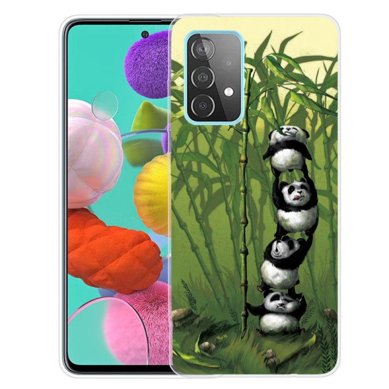 Hoesje Samsung Galaxy A72 4G / A72 5G Lichtblauw Groen Stapel Panda'S