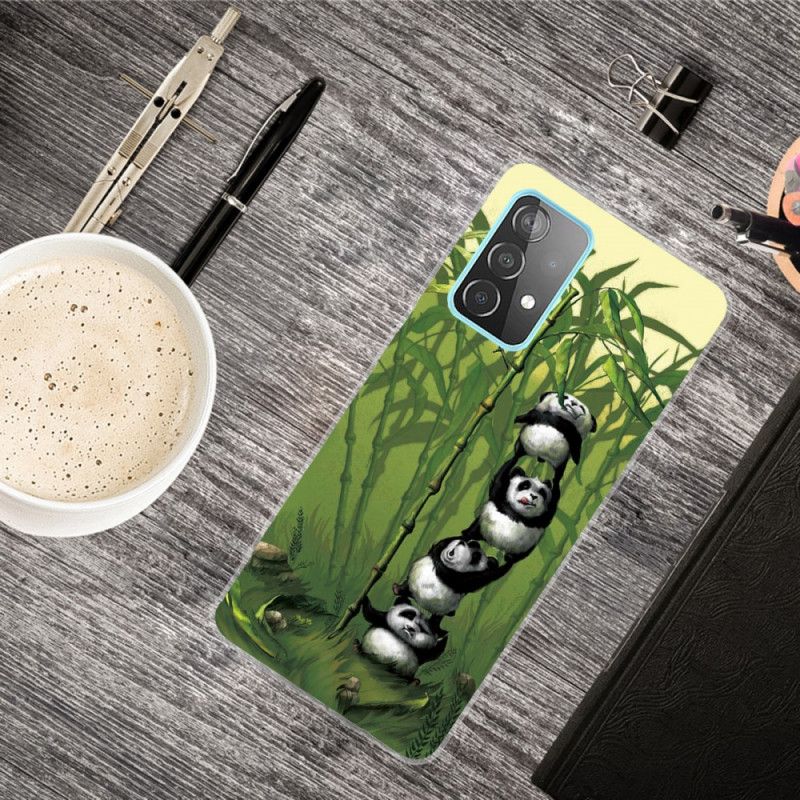 Hoesje Samsung Galaxy A72 4G / A72 5G Lichtblauw Groen Stapel Panda'S