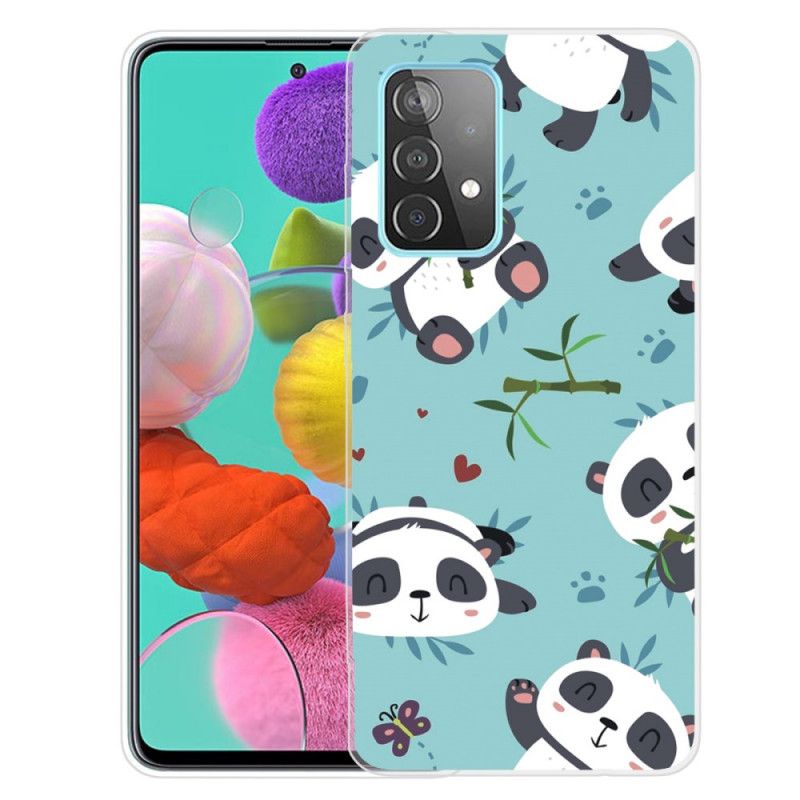 Hoesje Samsung Galaxy A72 4G / A72 5G Lichtblauw Groen Stapel Panda'S