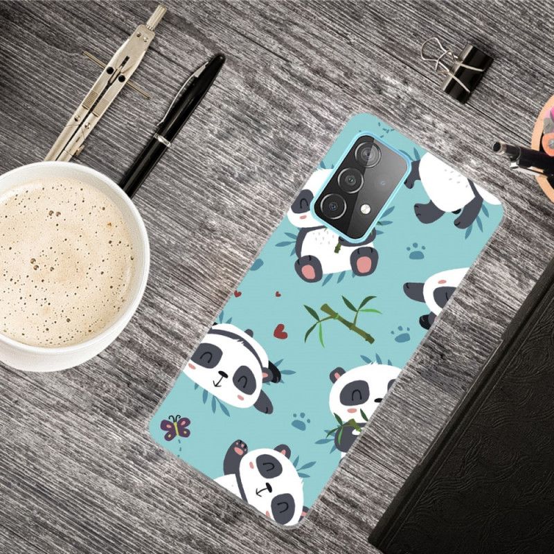 Hoesje Samsung Galaxy A72 4G / A72 5G Lichtblauw Groen Stapel Panda'S