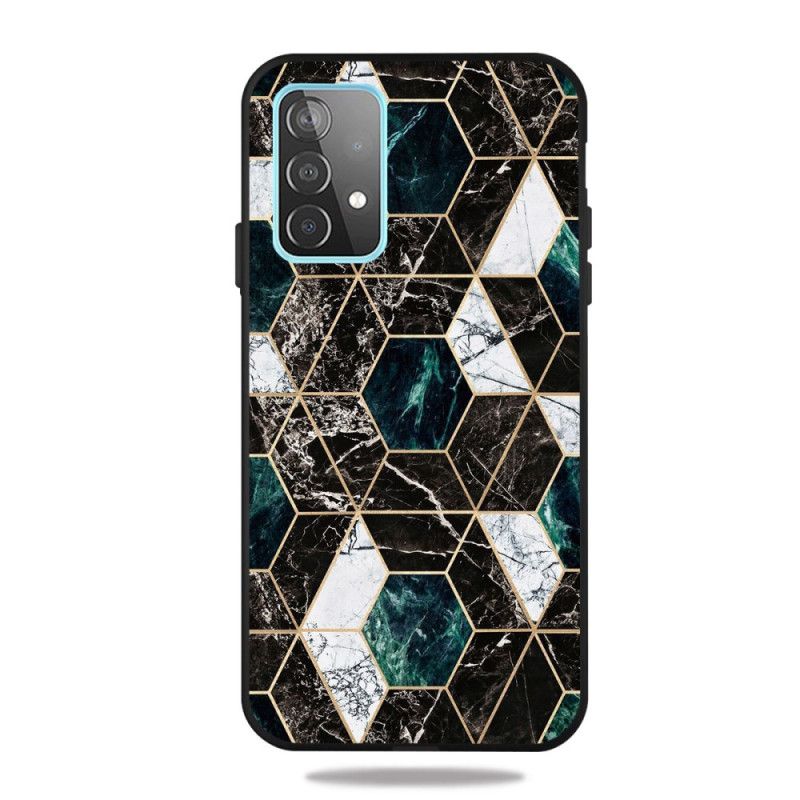 Hoesje Samsung Galaxy A72 4G / A72 5G Wit Zwart Marmerkleurige Geometrie