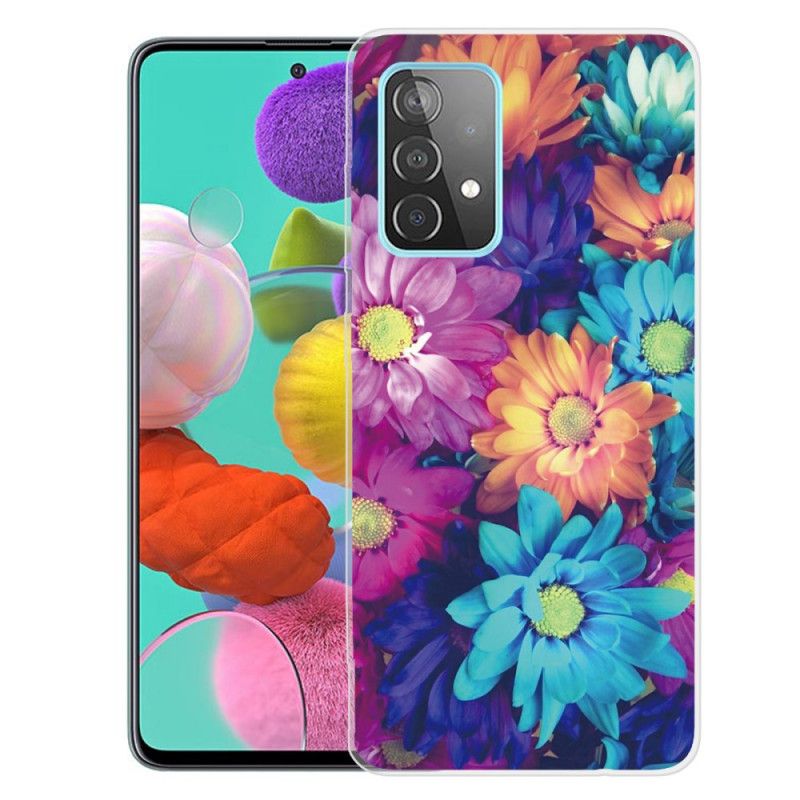 Hoesje voor Samsung Galaxy A72 4G / A72 5G Bruin Oranje Flexibele Bloemen