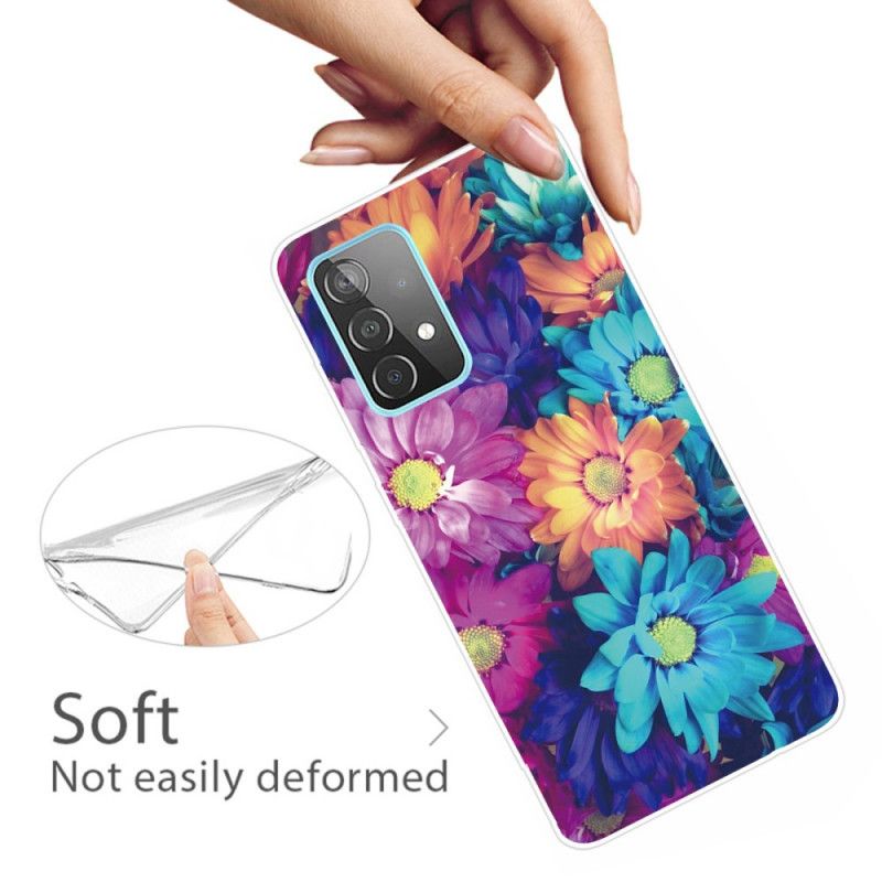 Hoesje voor Samsung Galaxy A72 4G / A72 5G Bruin Oranje Flexibele Bloemen