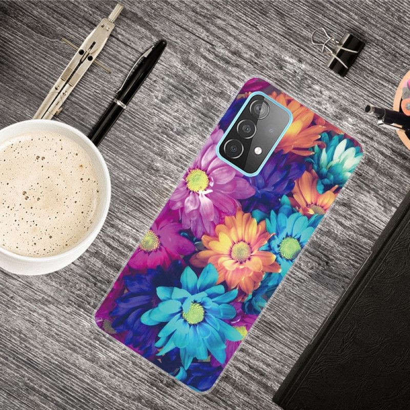 Hoesje voor Samsung Galaxy A72 4G / A72 5G Bruin Oranje Flexibele Bloemen