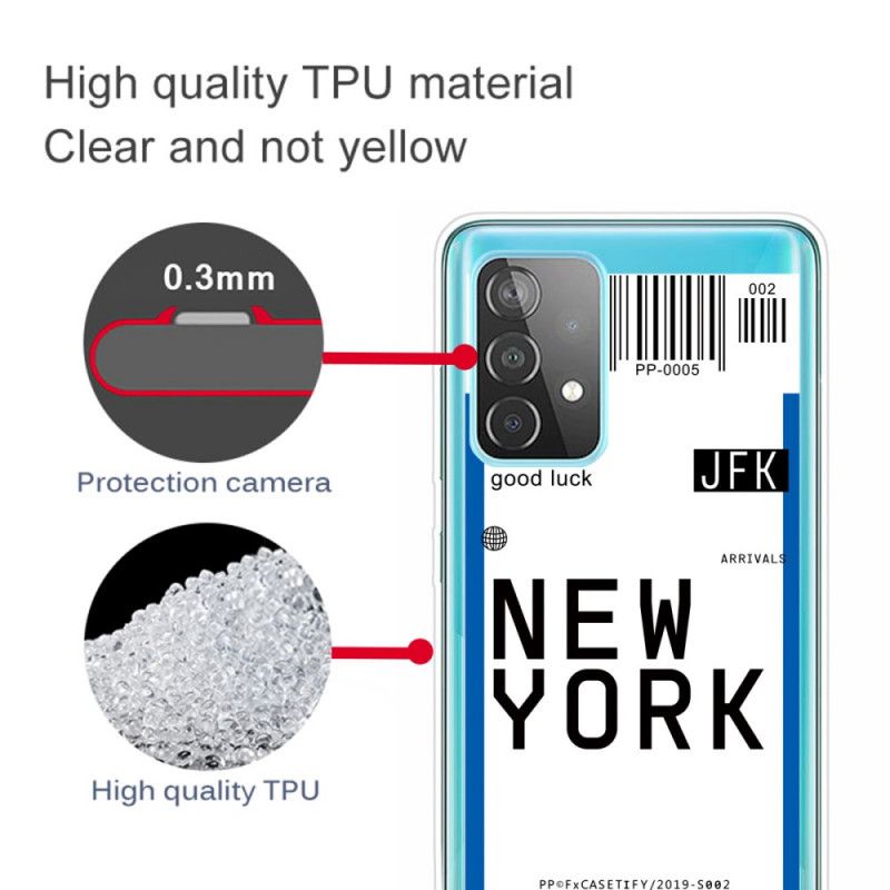 Hoesje voor Samsung Galaxy A72 4G / A72 5G Donkerblauw Zwart Instapkaart Naar New York