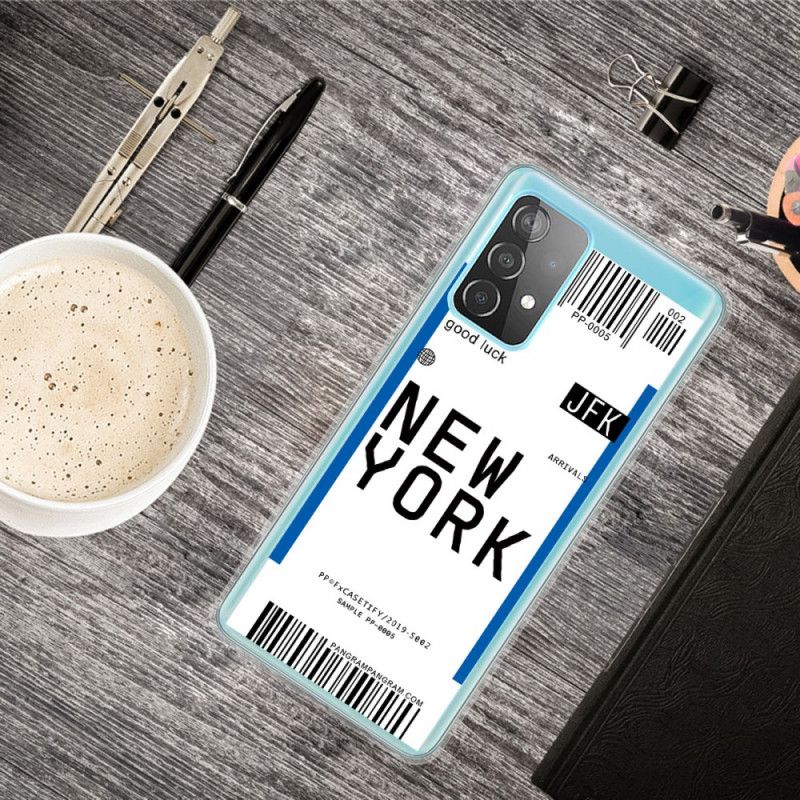 Hoesje voor Samsung Galaxy A72 4G / A72 5G Donkerblauw Zwart Instapkaart Naar New York